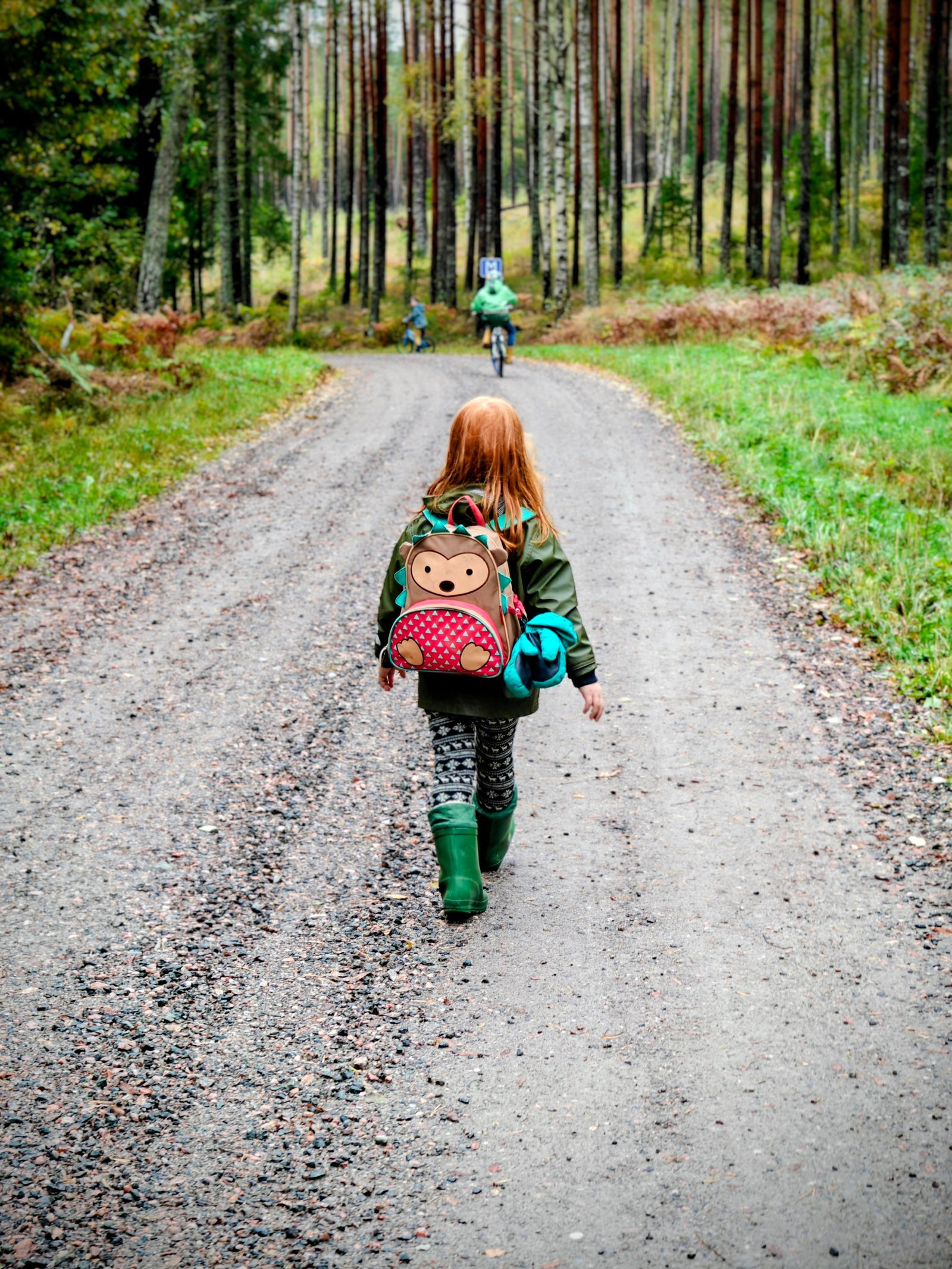 A child walking on a wooded path in Sweden