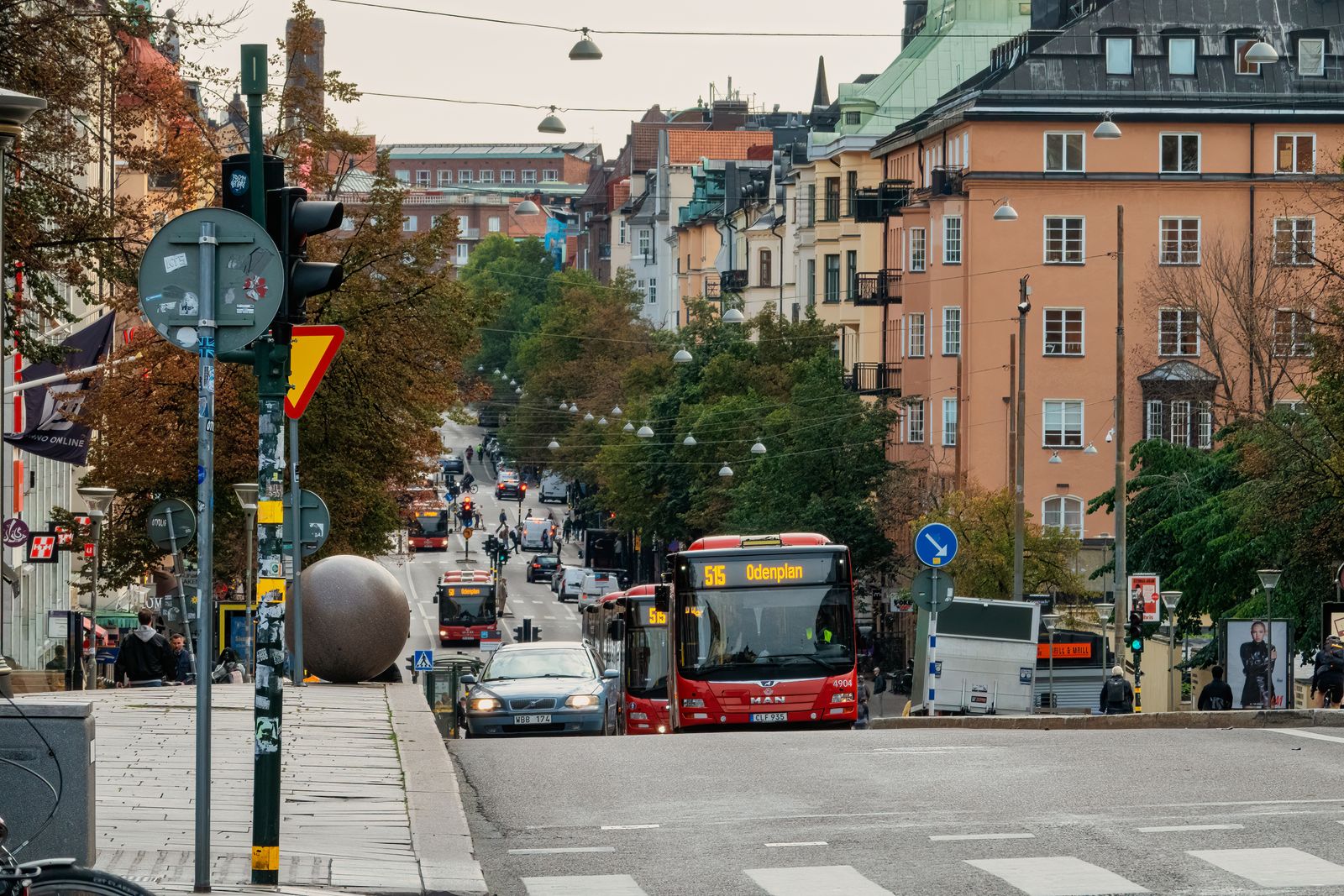 A street scene with public transport in Stockholm